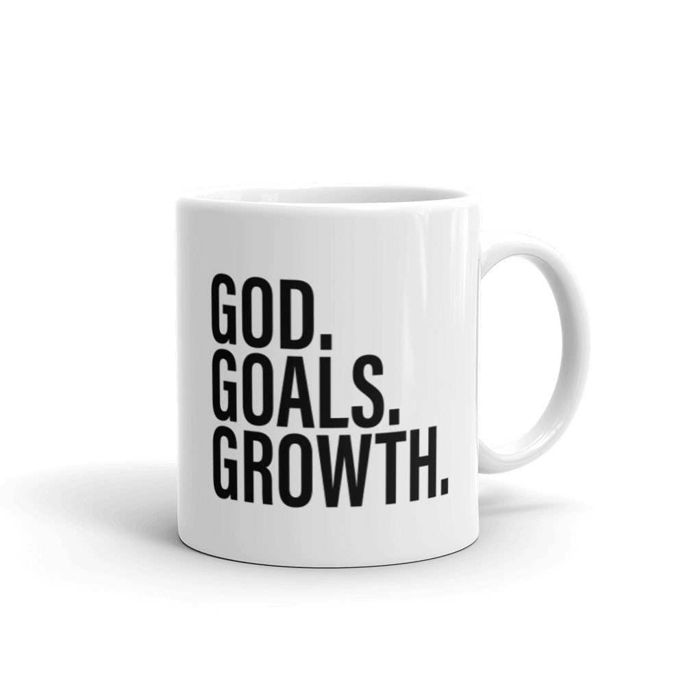 GOD. GOALS. GROWTH. White glossy mug